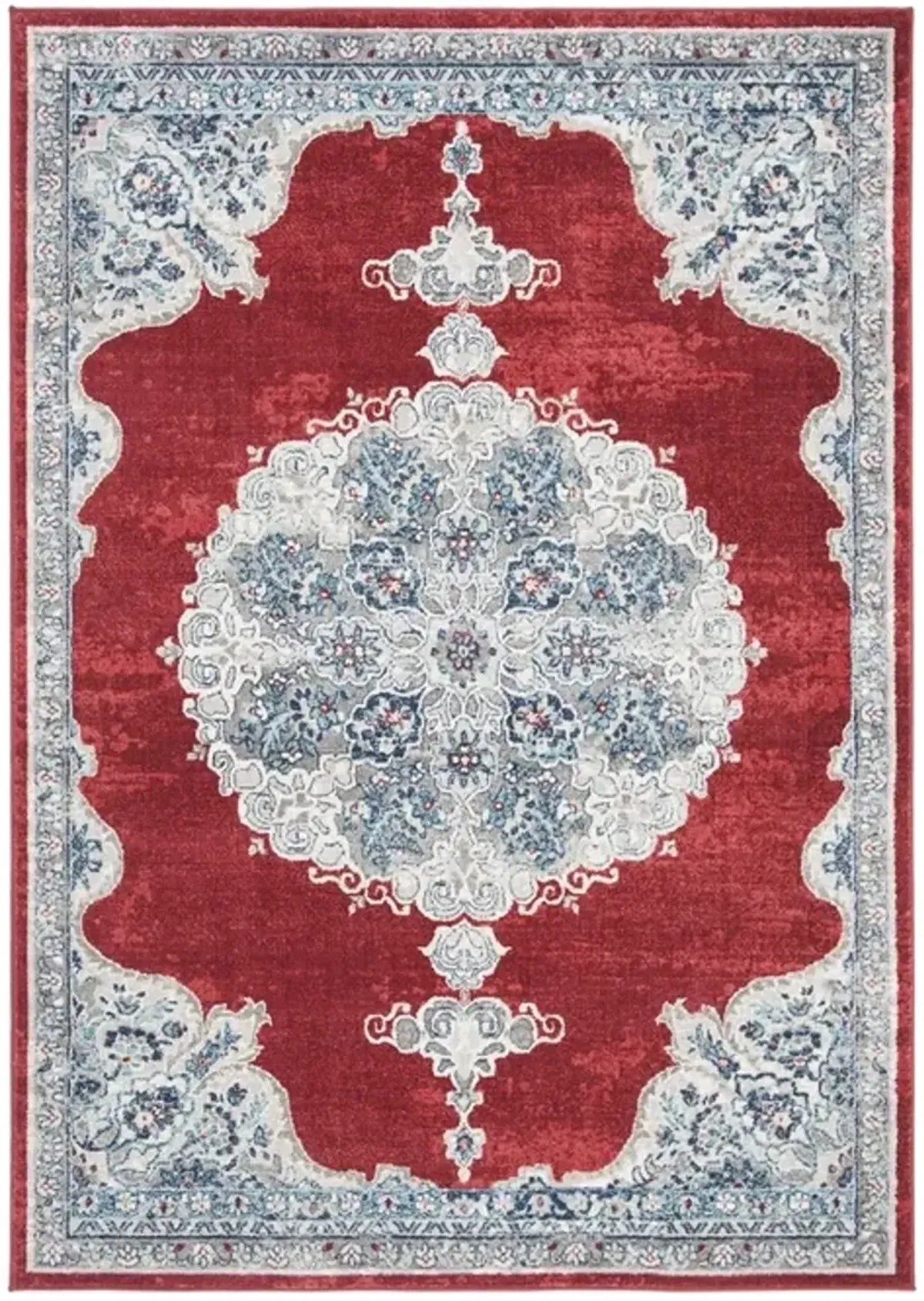 Brentwood 867 Red / Ivory 4' X 6' Small Rectangle Powerloomed Rug