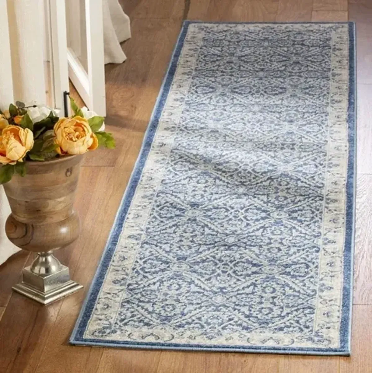 Brentwood 863 Navy / Creme 2' X 14' Runner Powerloomed Rug