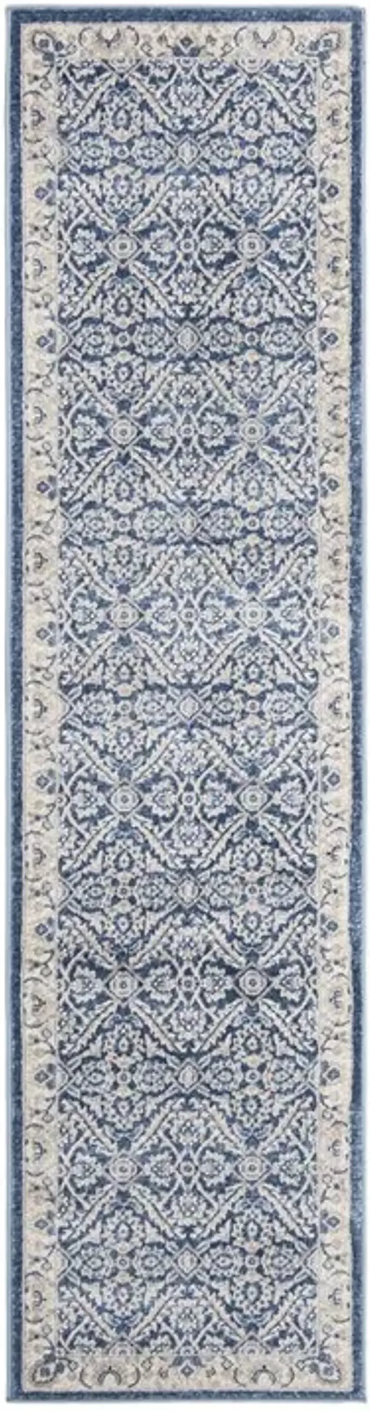 Brentwood 863 Navy / Creme 2' X 14' Runner Powerloomed Rug