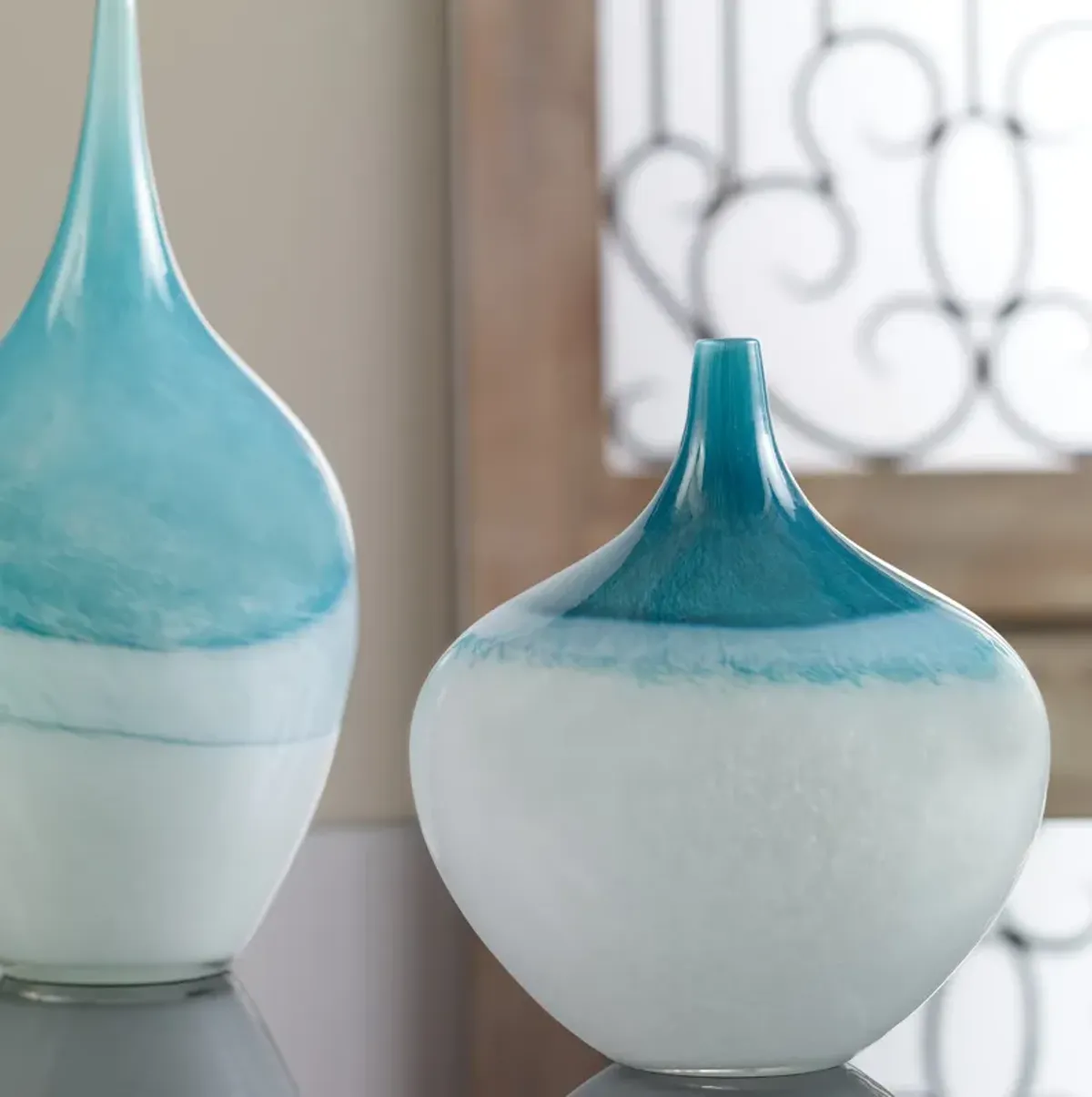 Carla Teal White Vases, S/2