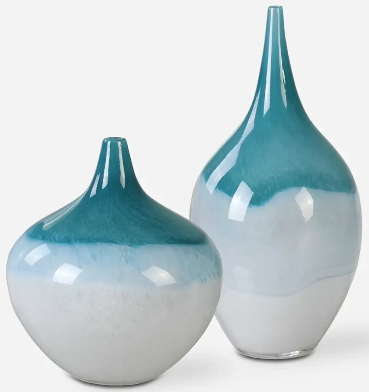 Carla Teal White Vases, S/2