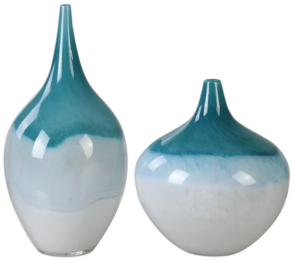 Carla Teal White Vases, S/2