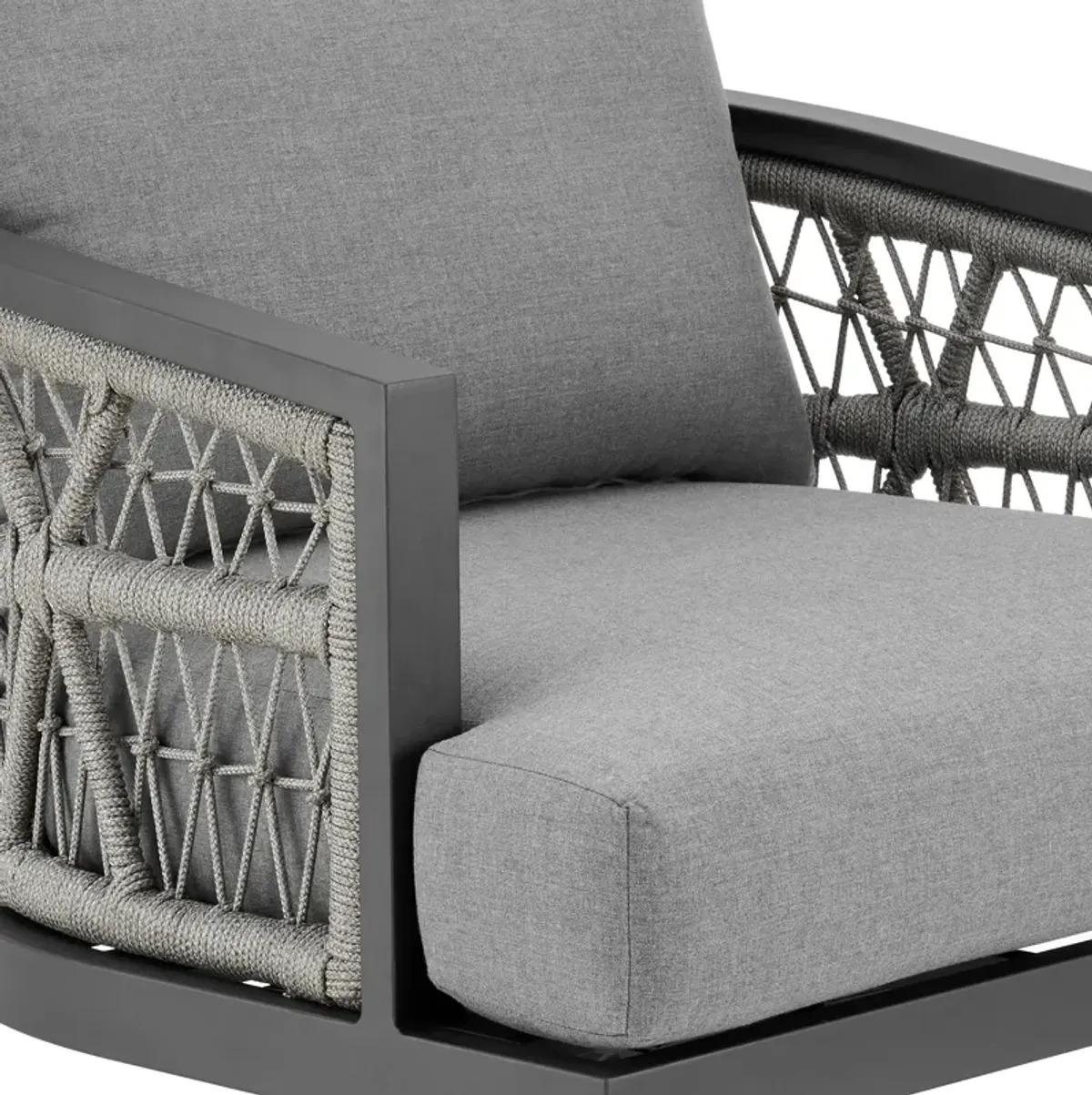 Zella Outdoor Patio 3 Piece Swivel Seating Set in Aluminum with Light Gray Rope and Cushions