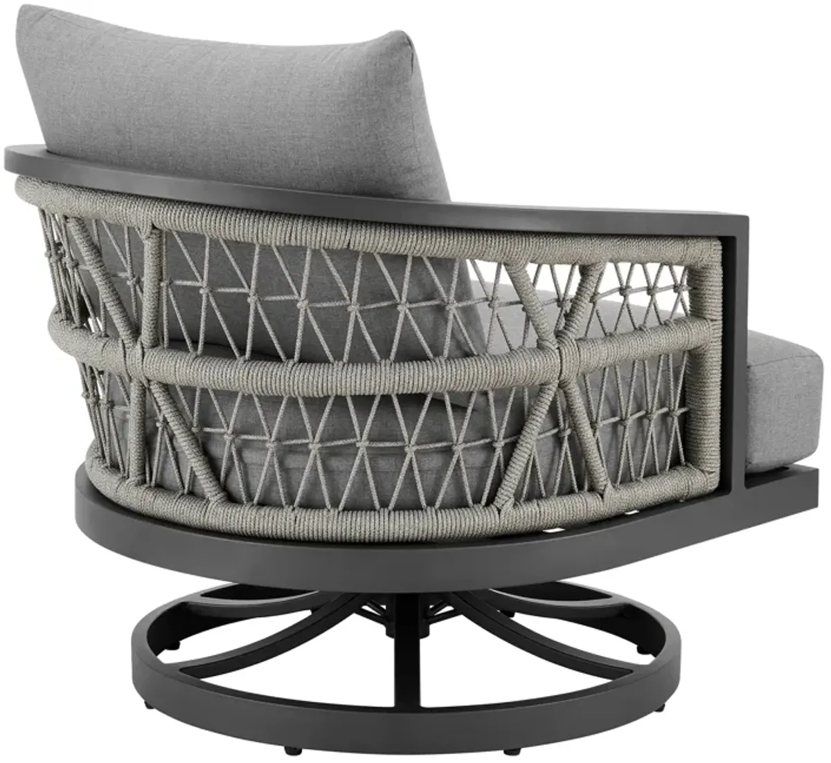 Zella Outdoor Patio 3 Piece Swivel Seating Set in Aluminum with Light Gray Rope and Cushions