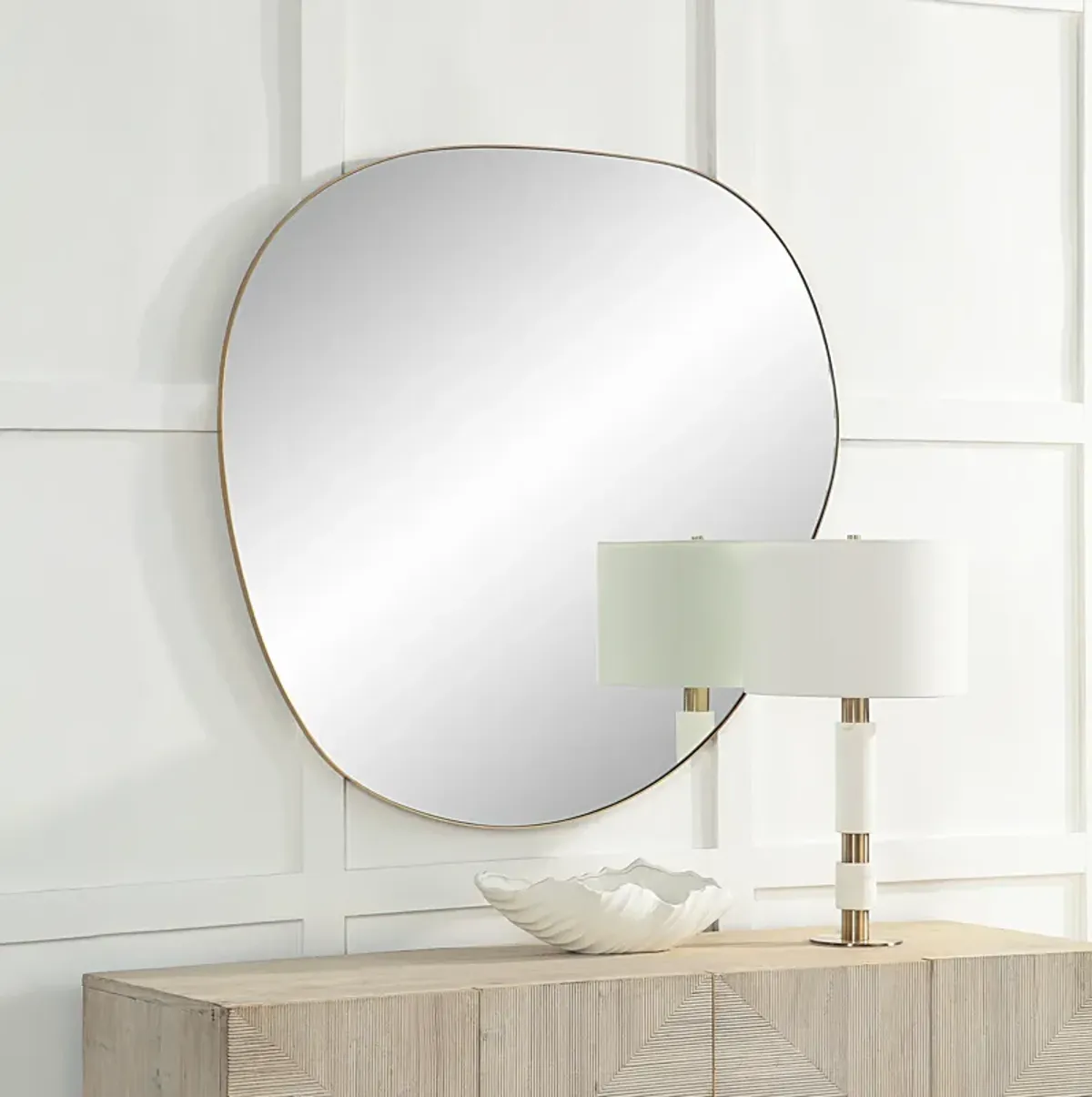 Peony 45" Tall Irregular Round Mirror, Burnished Brass