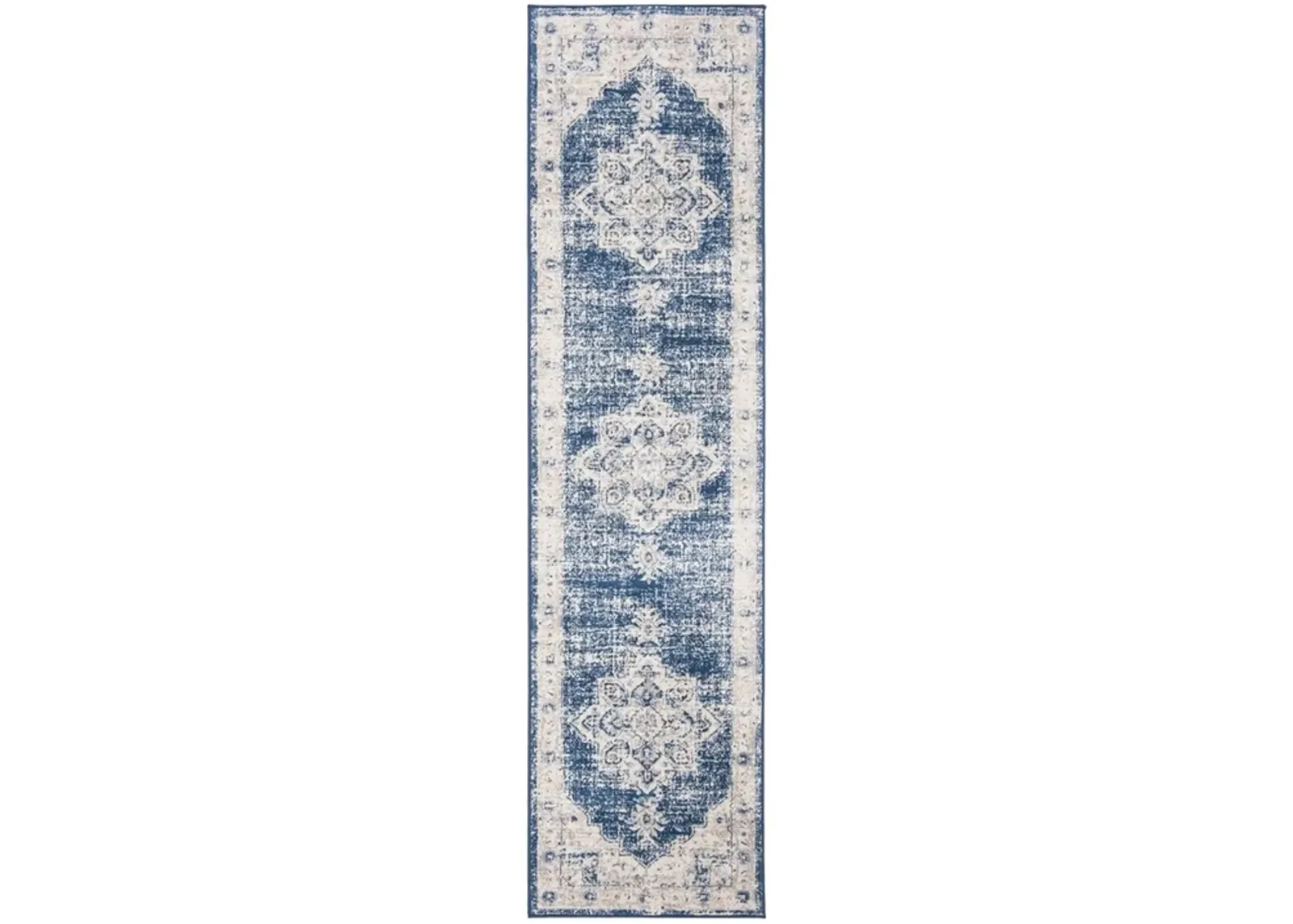 Brentwood 865 Ivory / Navy 2' X 20' Runner Powerloomed Rug