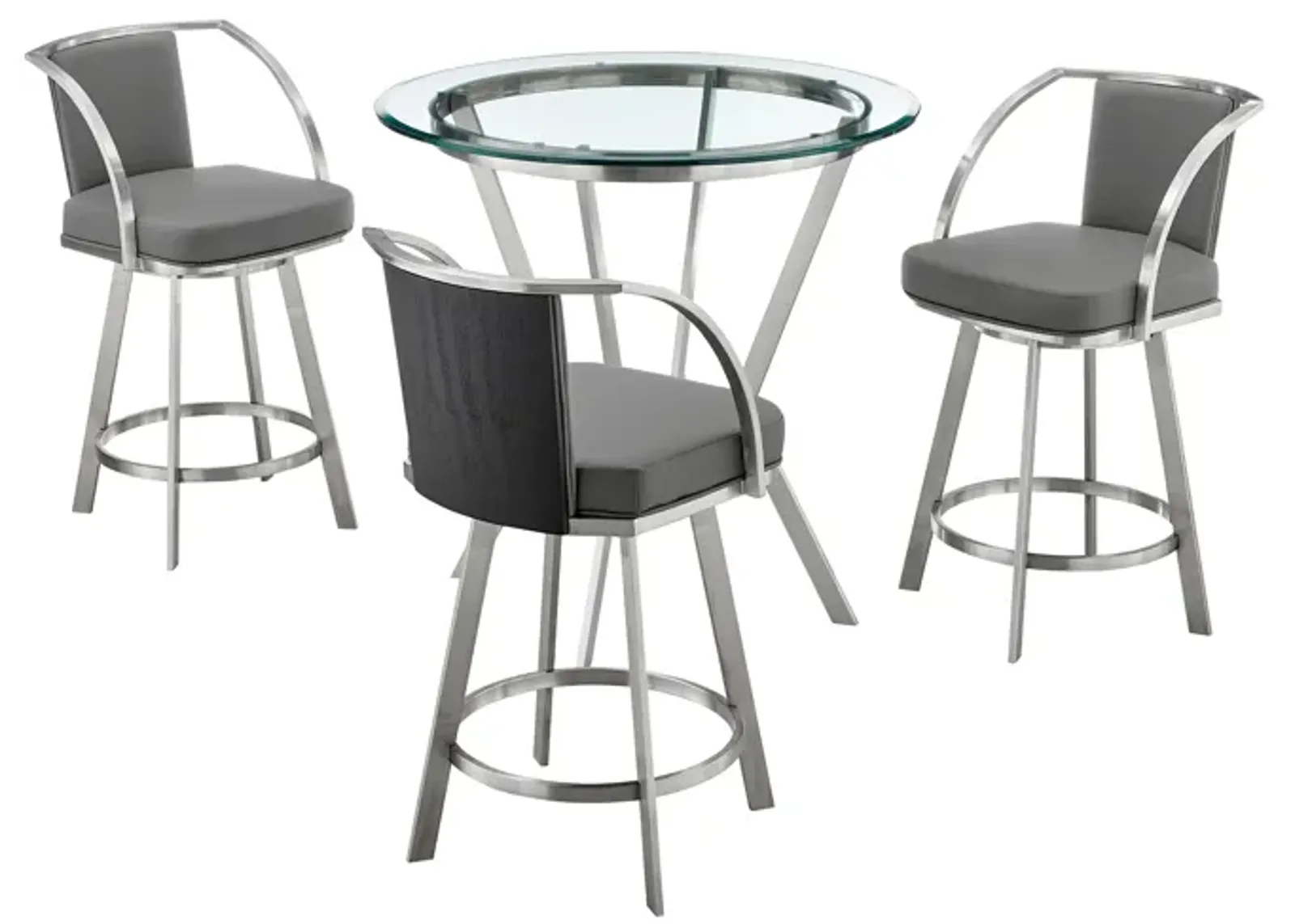 Naomi and Livingston 4-Piece Counter Height Dining Set in Brushed Stainless Steel and Grey Faux Leather