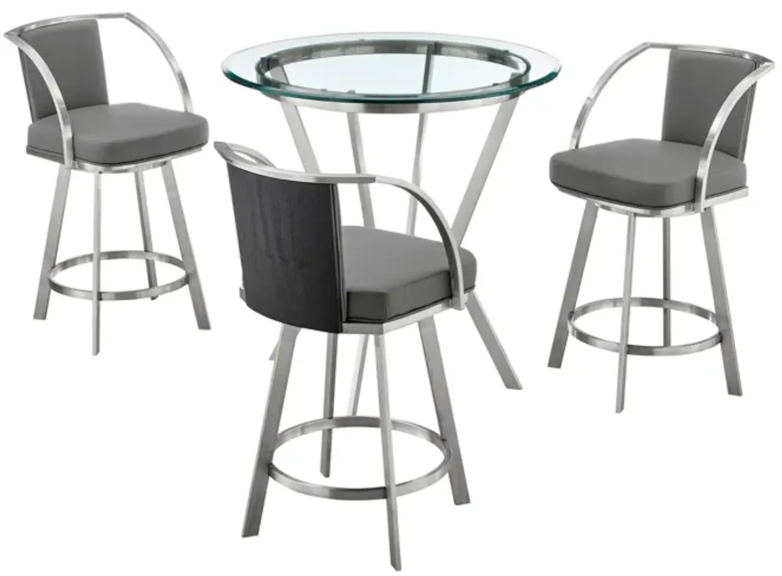 Naomi and Livingston 4-Piece Counter Height Dining Set in Brushed Stainless Steel and Grey Faux Leather