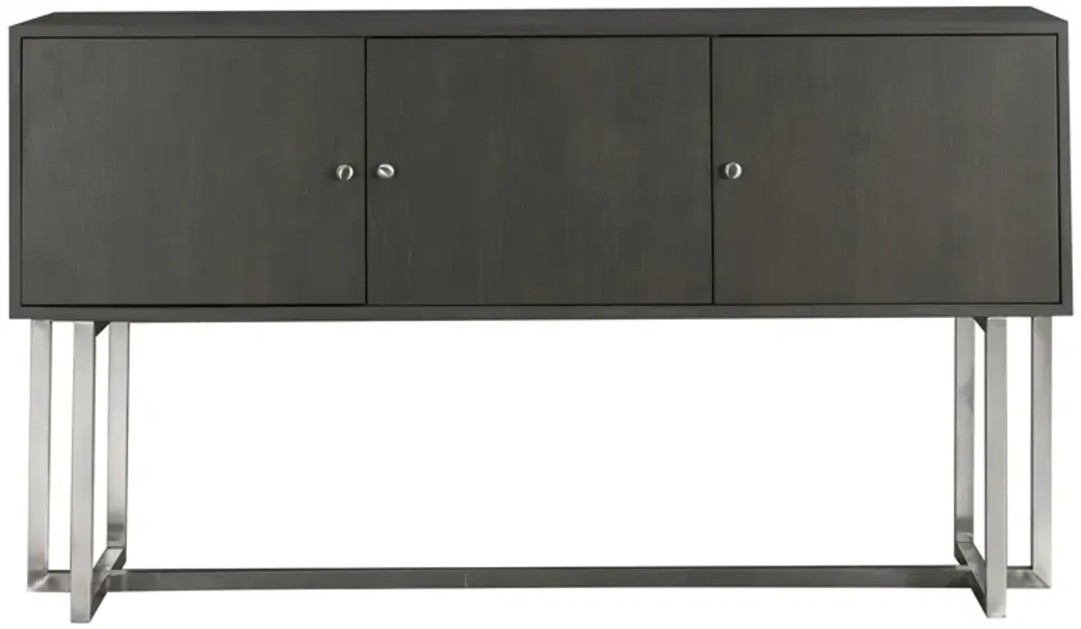 Prague Contemporary Buffet in Brushed Stainless Steel Finish and Gray Wood