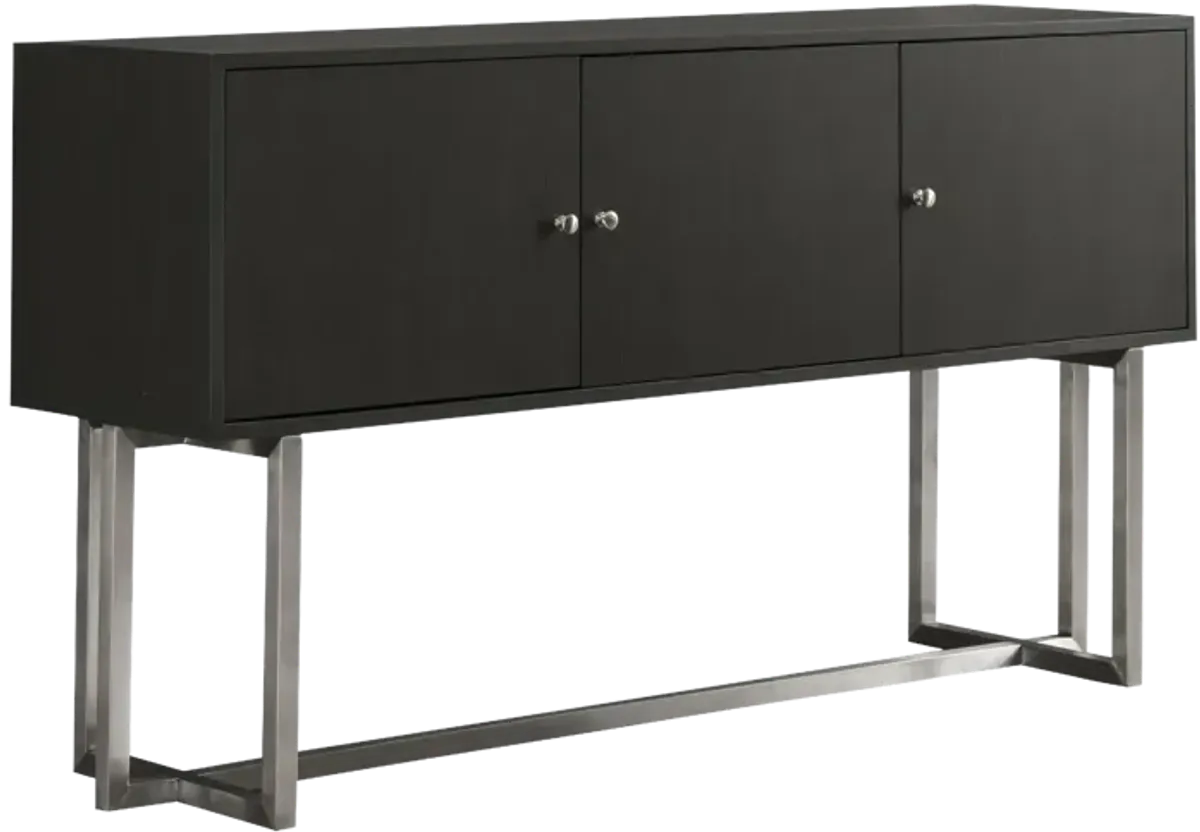 Prague Contemporary Buffet in Brushed Stainless Steel Finish and Gray Wood