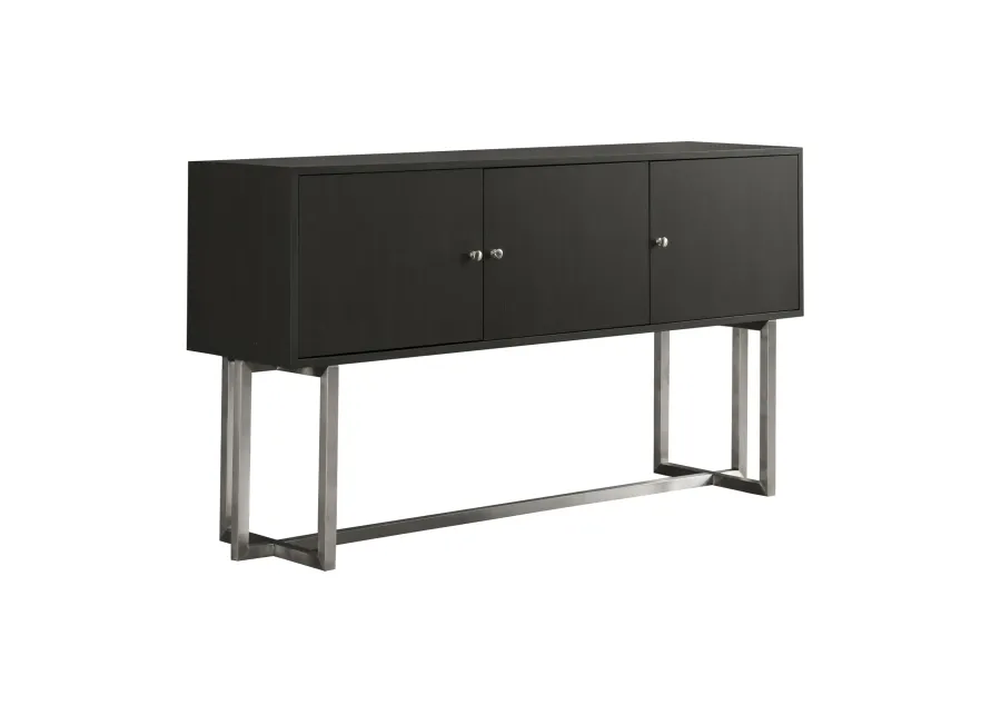 Prague Contemporary Buffet in Brushed Stainless Steel Finish and Gray Wood