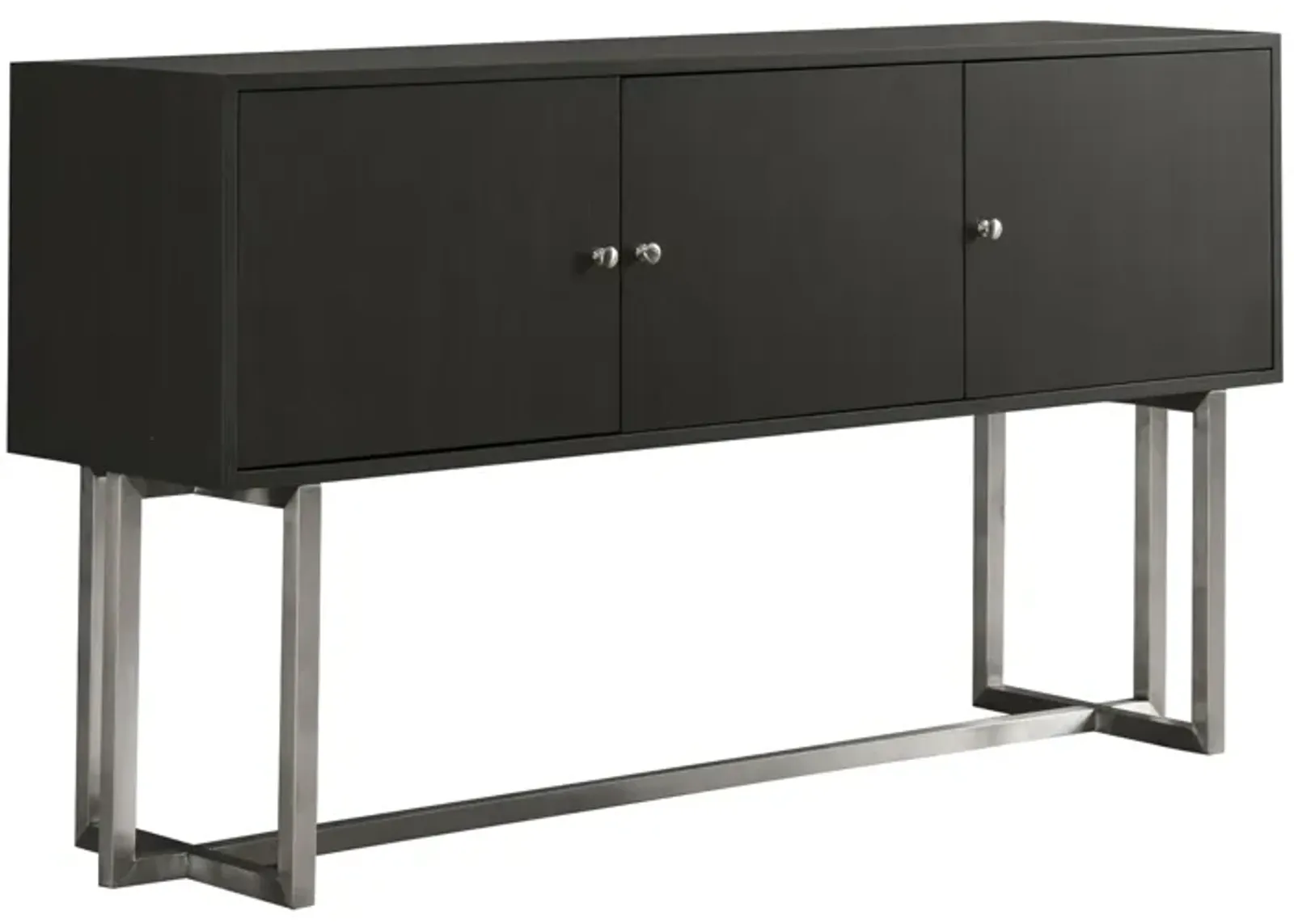 Prague Contemporary Buffet in Brushed Stainless Steel Finish and Gray Wood