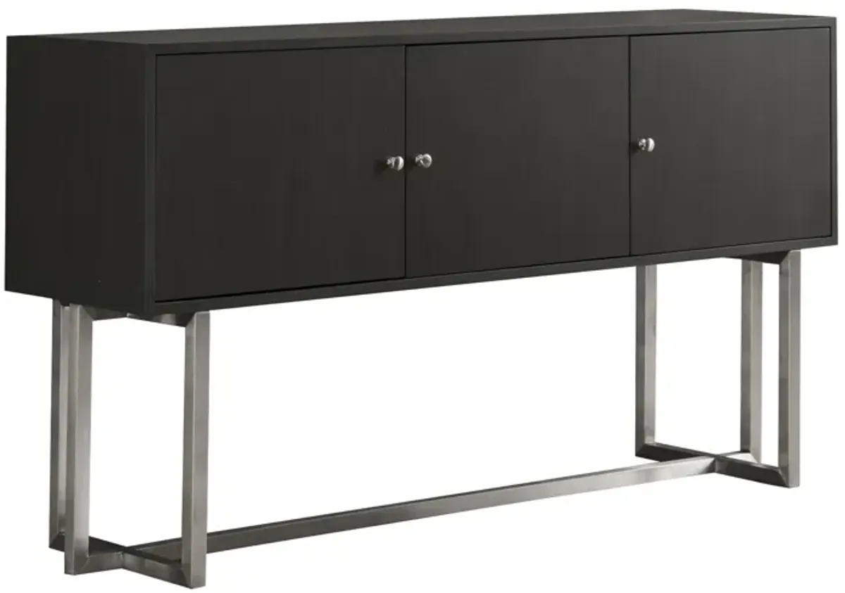 Prague Contemporary Buffet in Brushed Stainless Steel Finish and Gray Wood