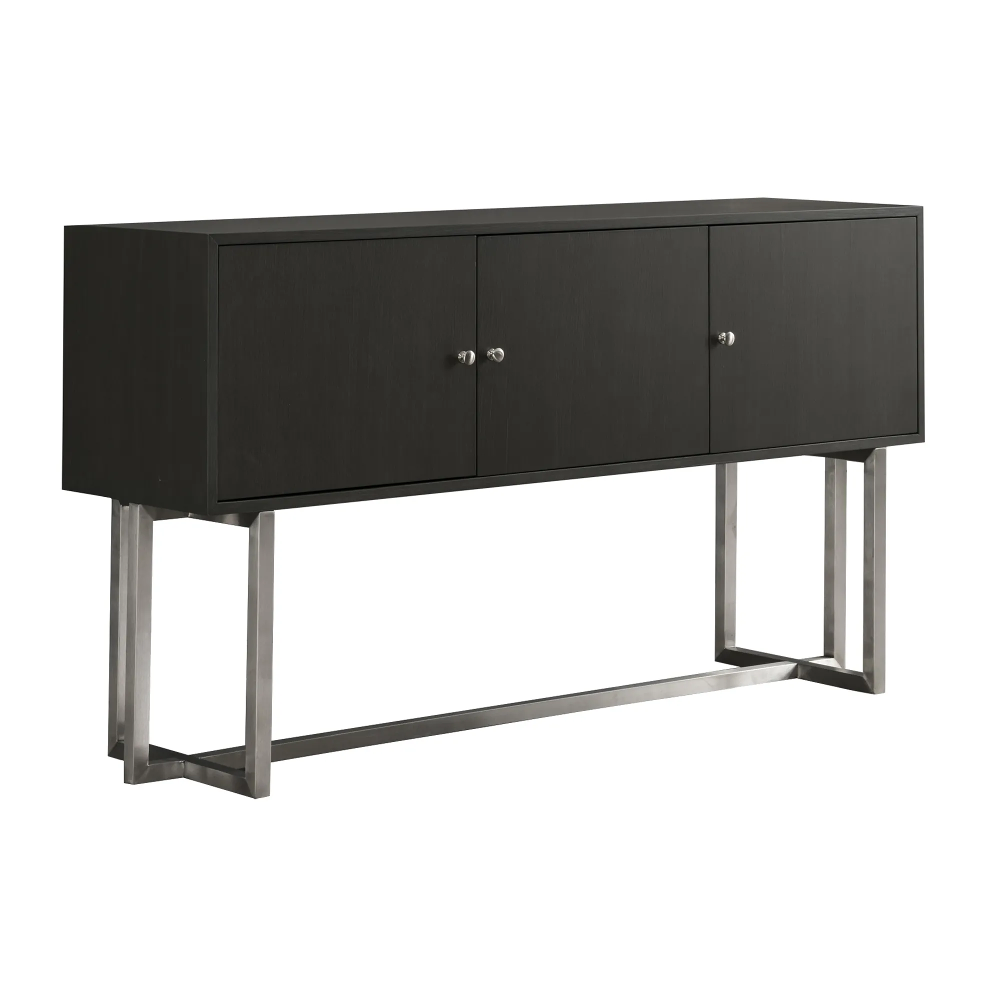 Prague Contemporary Buffet in Brushed Stainless Steel Finish and Gray Wood