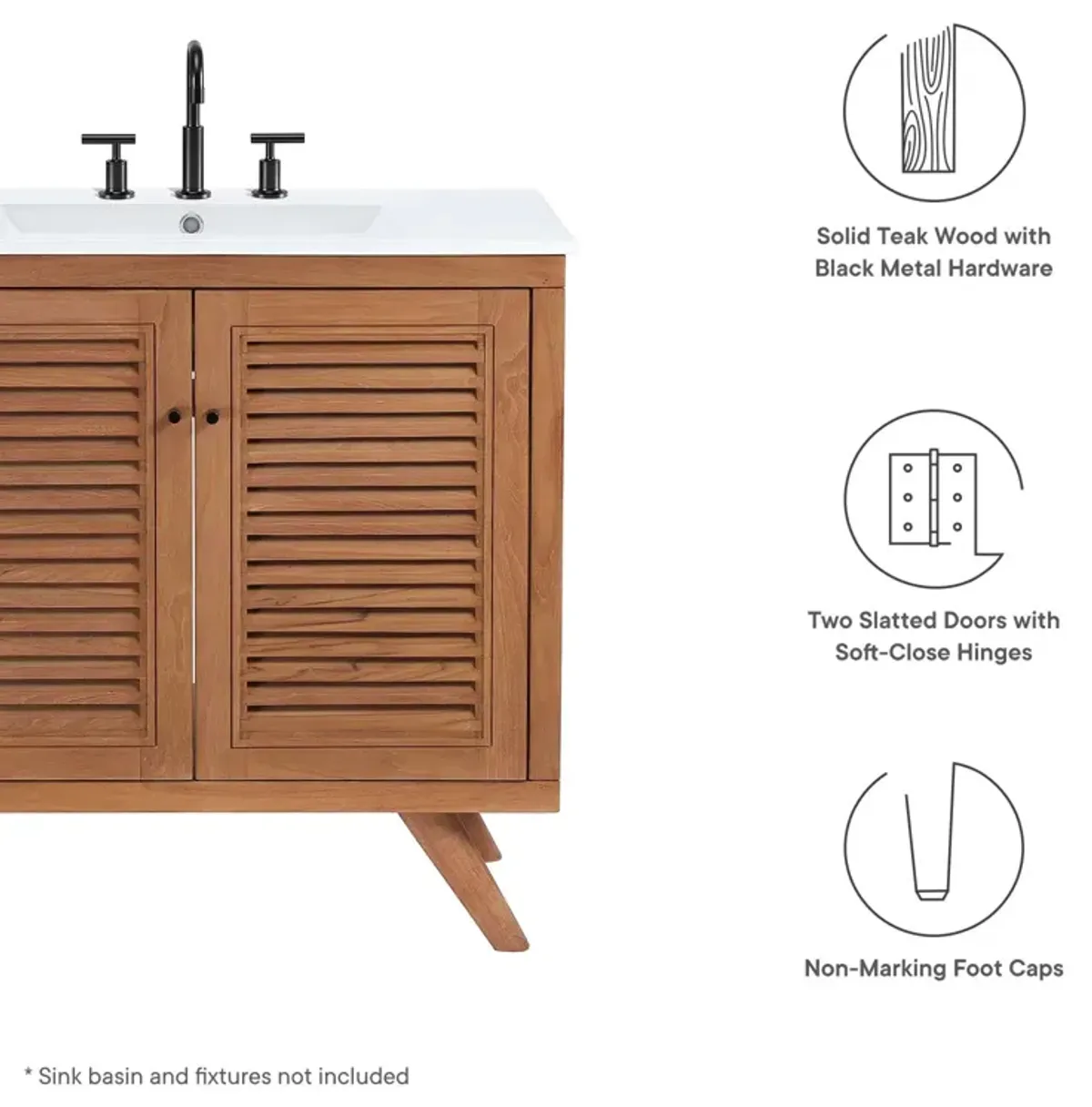 Birdie 36" Teak Wood Bathroom Vanity Cabinet (Sink Basin Not Included)