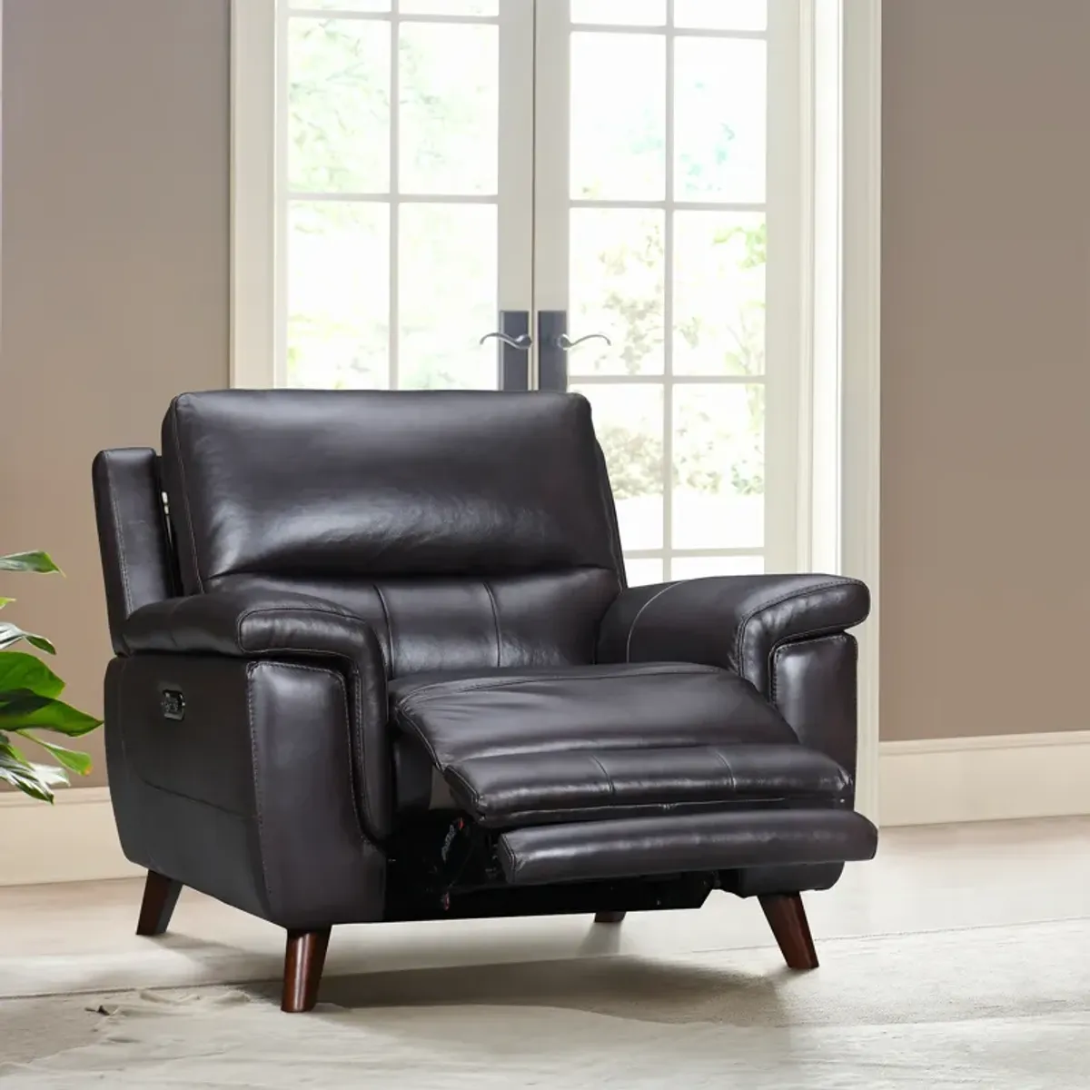 Lizette Brown Leather Power Recliner with USB