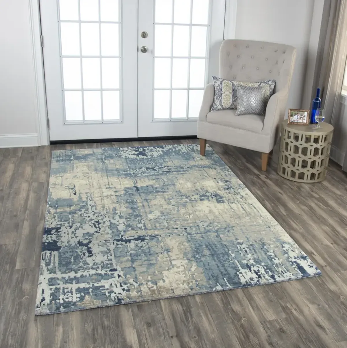 Artistry Blue Abstract NZ Wool/Tencel Blend 8' x 10' Rectangle Rug