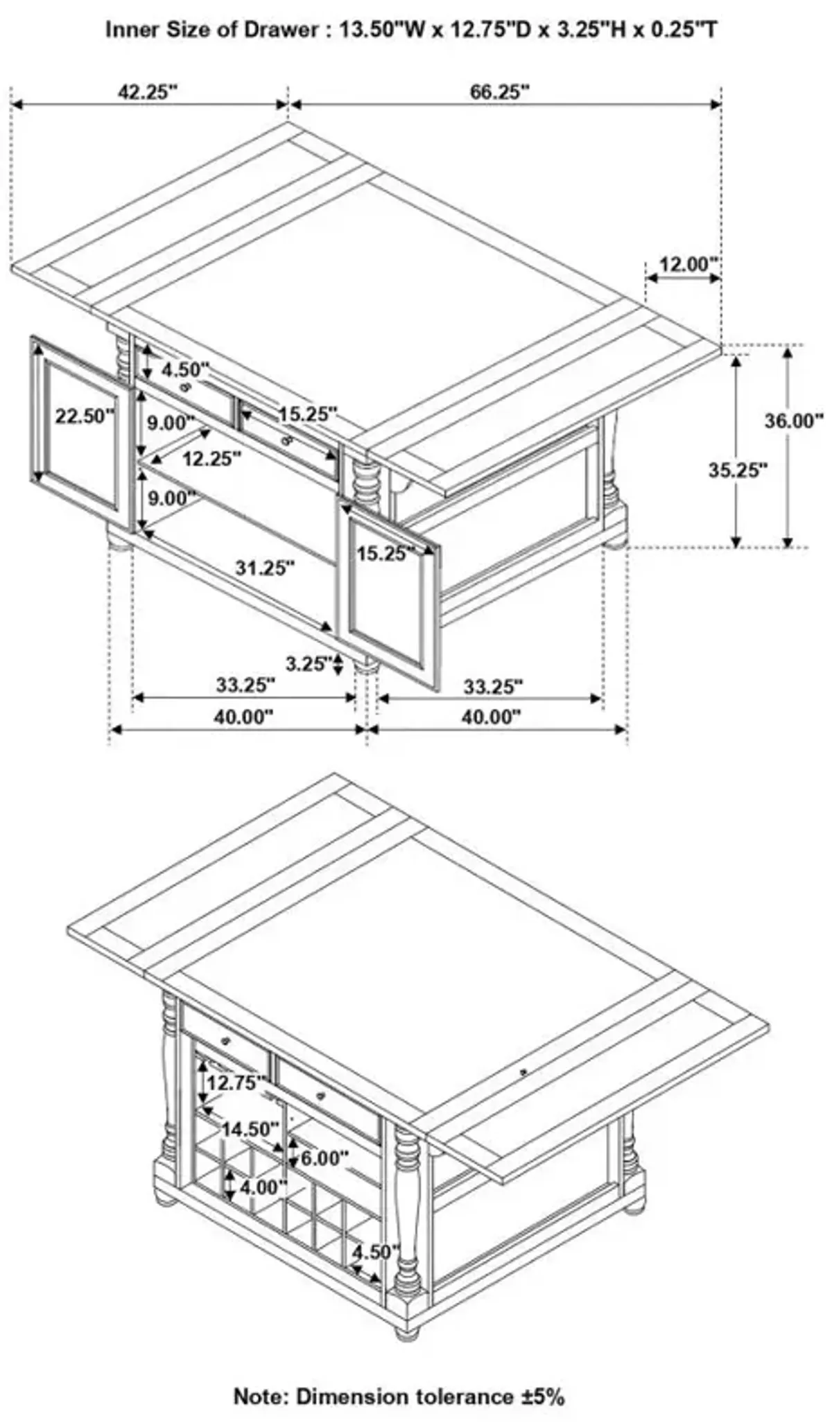 Slater 2-drawer Kitchen Island with Drop Leaves Brown and Buttermilk