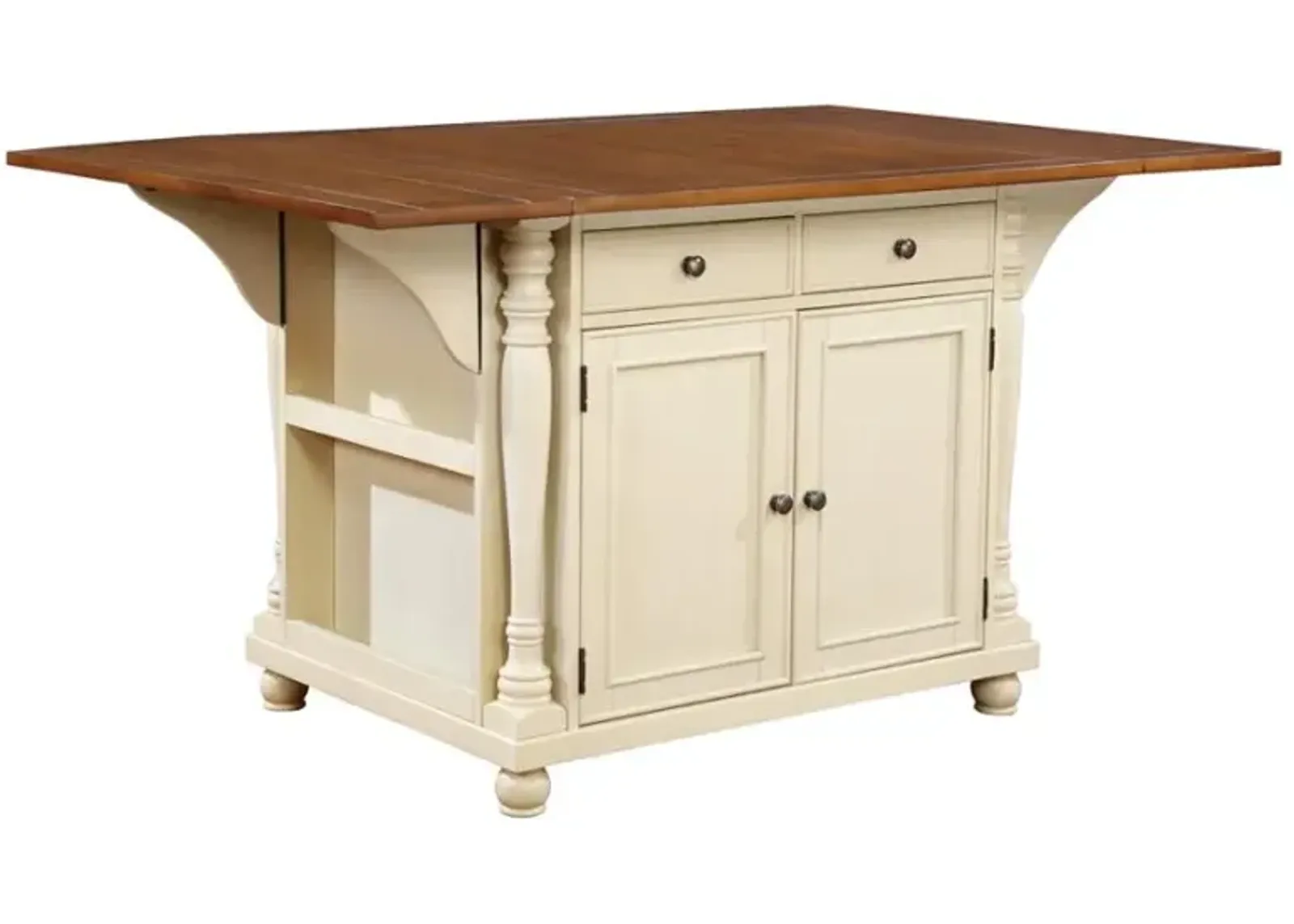 Slater 2-drawer Kitchen Island with Drop Leaves Brown and Buttermilk