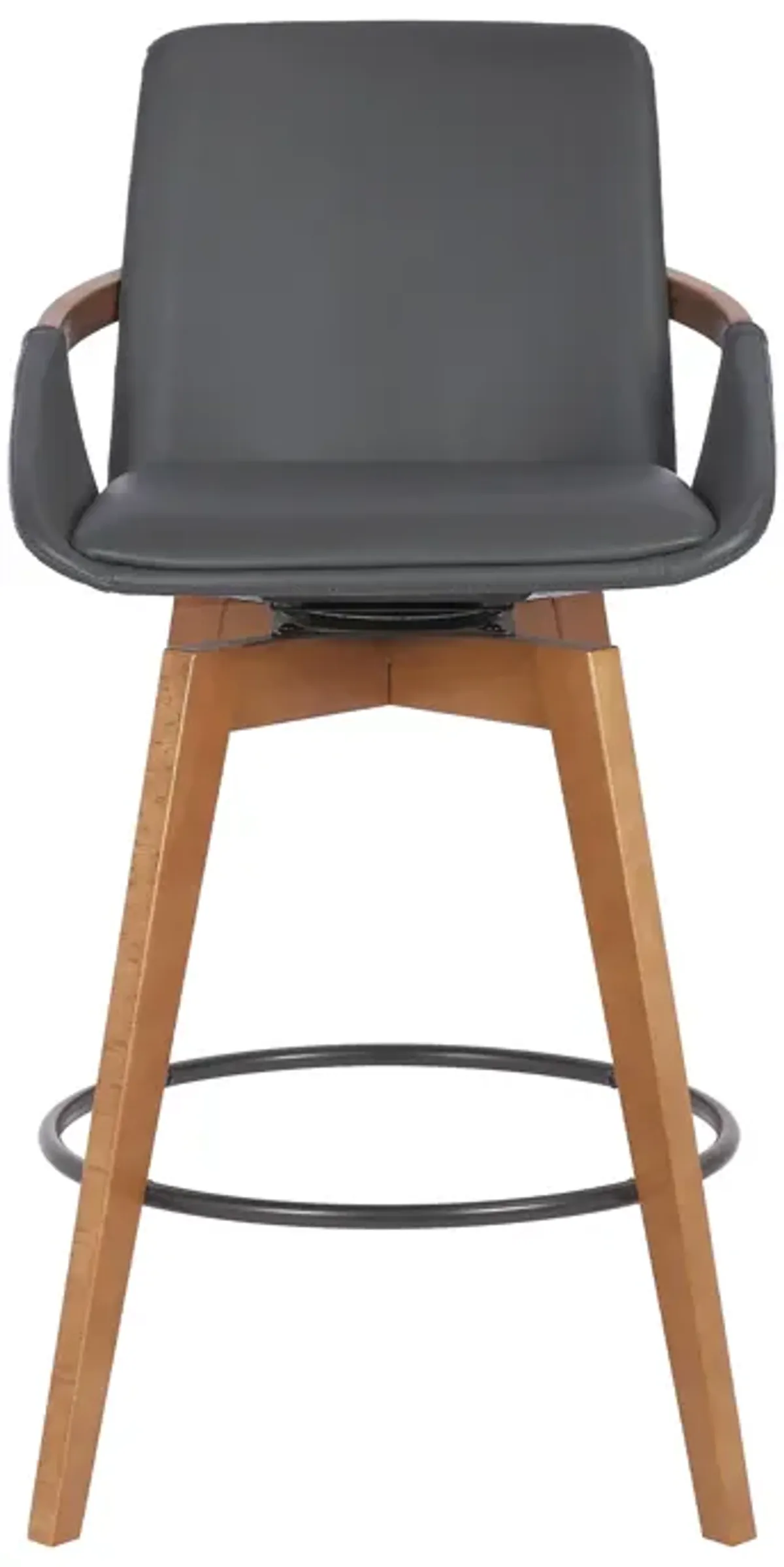 Baylor 26" Gray Faux Leather and Walnut Wood Swivel Bar Stool