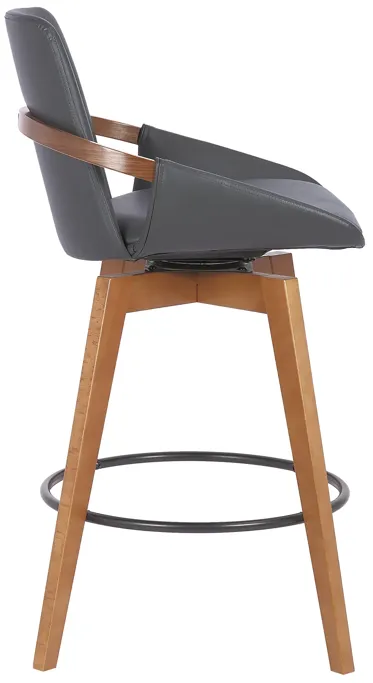 Baylor 26" Gray Faux Leather and Walnut Wood Swivel Bar Stool