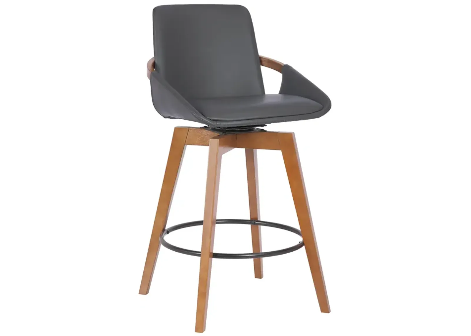 Baylor 26" Gray Faux Leather and Walnut Wood Swivel Bar Stool