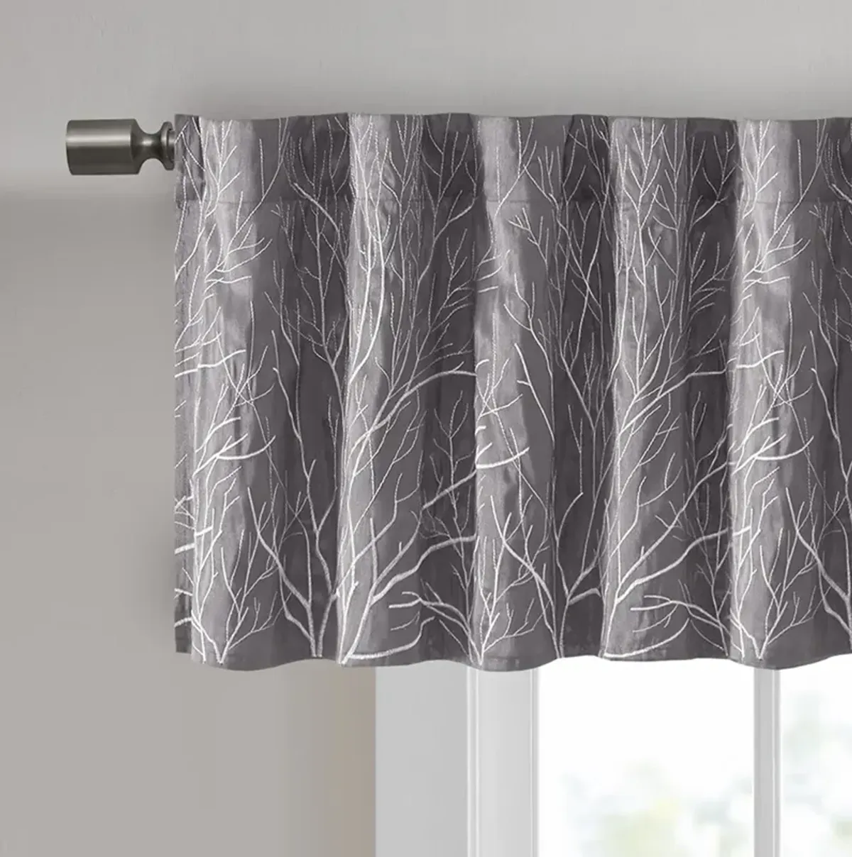 Madison Park Andora Grey Faux Silk Embroidered Window Valance