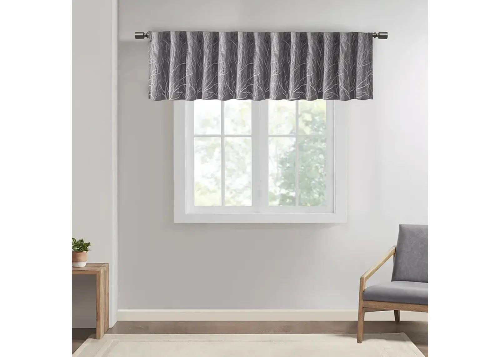 Madison Park Andora Grey Faux Silk Embroidered Window Valance