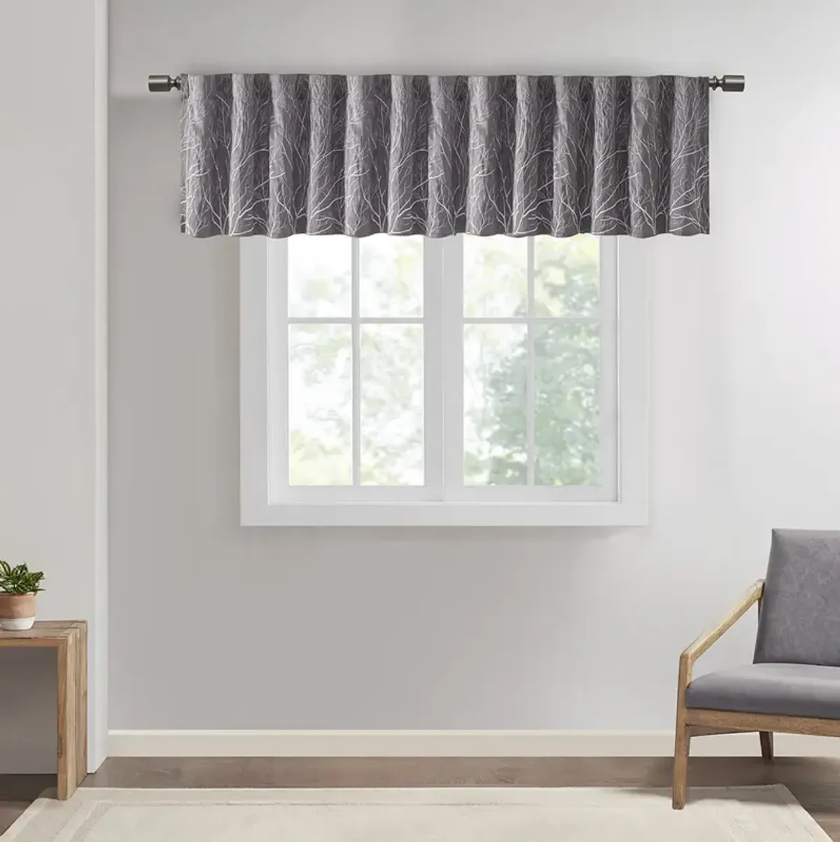 Madison Park Andora Grey Faux Silk Embroidered Window Valance