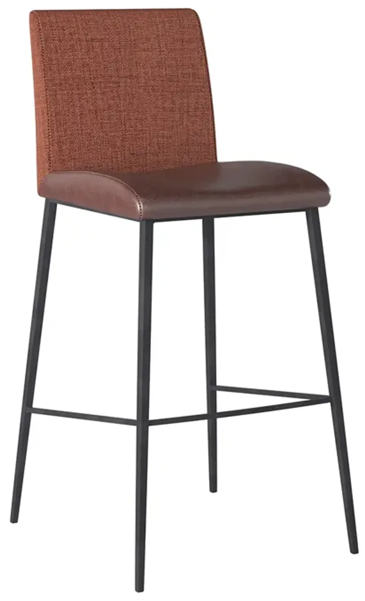 Rasmus-B Bar Stool with Dark Brown Leatherette and Orange Fabric with Matte Black Legs - Set of 2