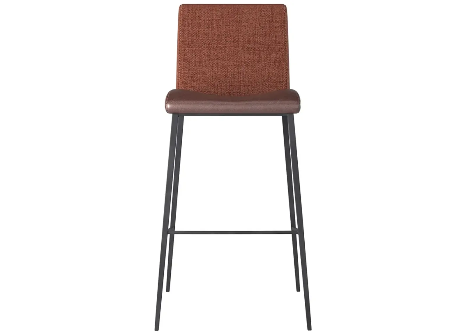 Rasmus-B Bar Stool with Dark Brown Leatherette and Orange Fabric with Matte Black Legs - Set of 2