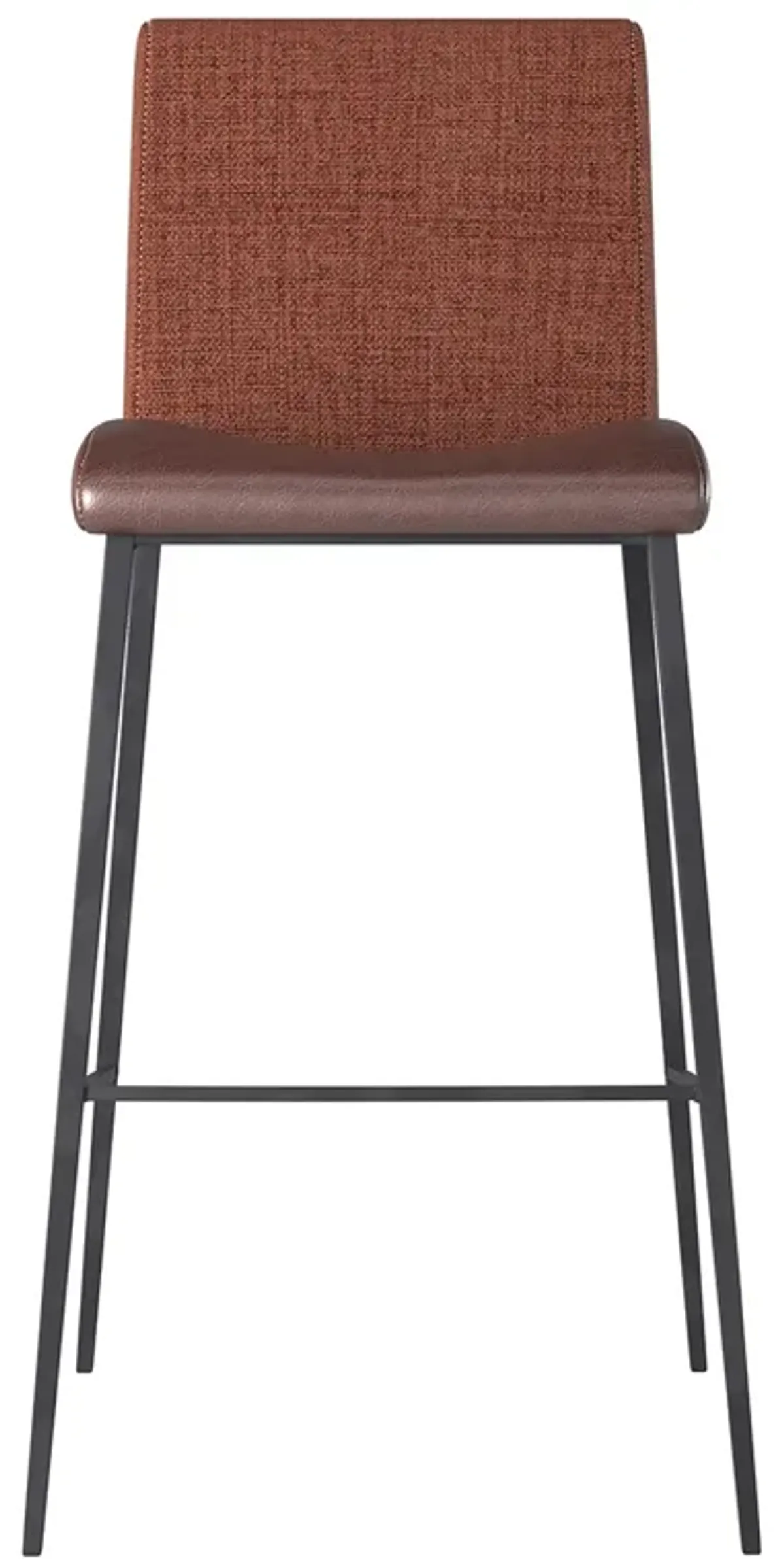 Rasmus-B Bar Stool with Dark Brown Leatherette and Orange Fabric with Matte Black Legs - Set of 2