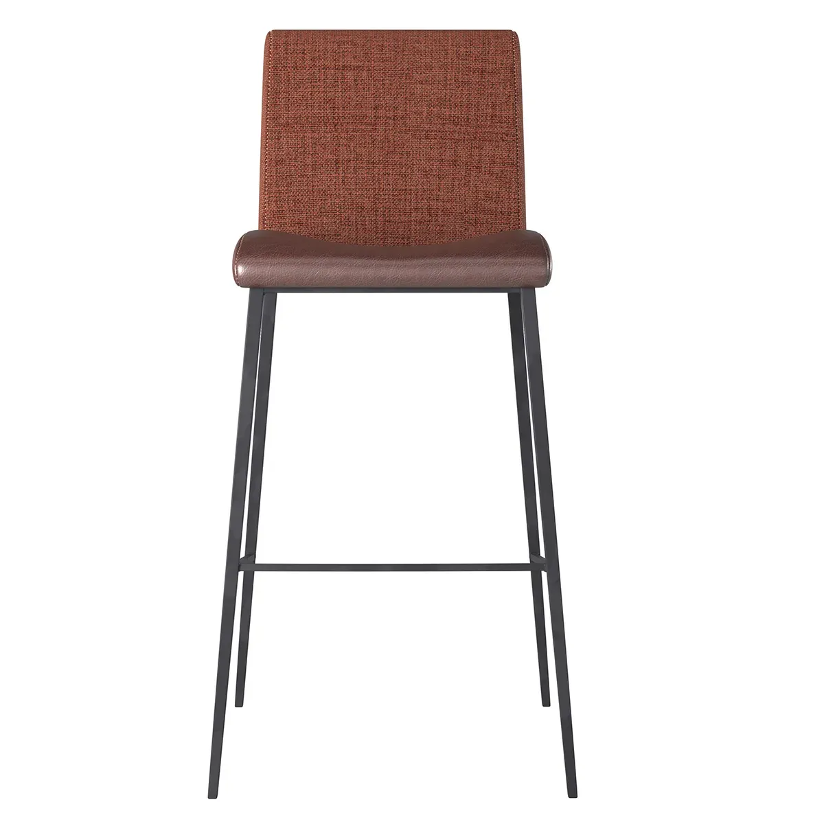 Rasmus-B Bar Stool with Dark Brown Leatherette and Orange Fabric with Matte Black Legs - Set of 2