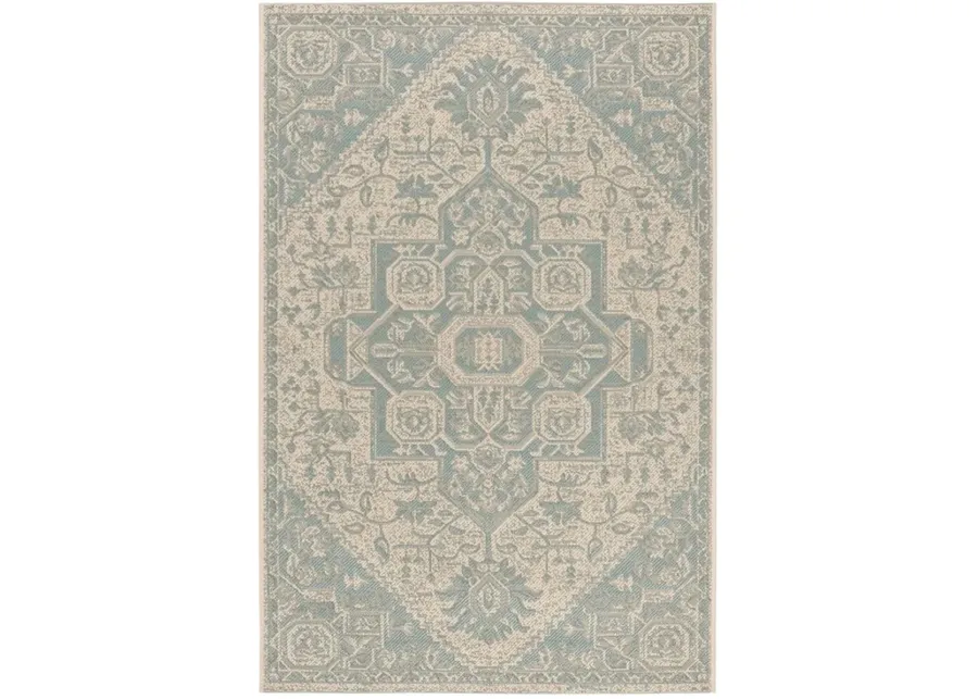 LINDEN 138 Collection LND138K-5 Aqua / Cream 5'-3" X 7'-6"