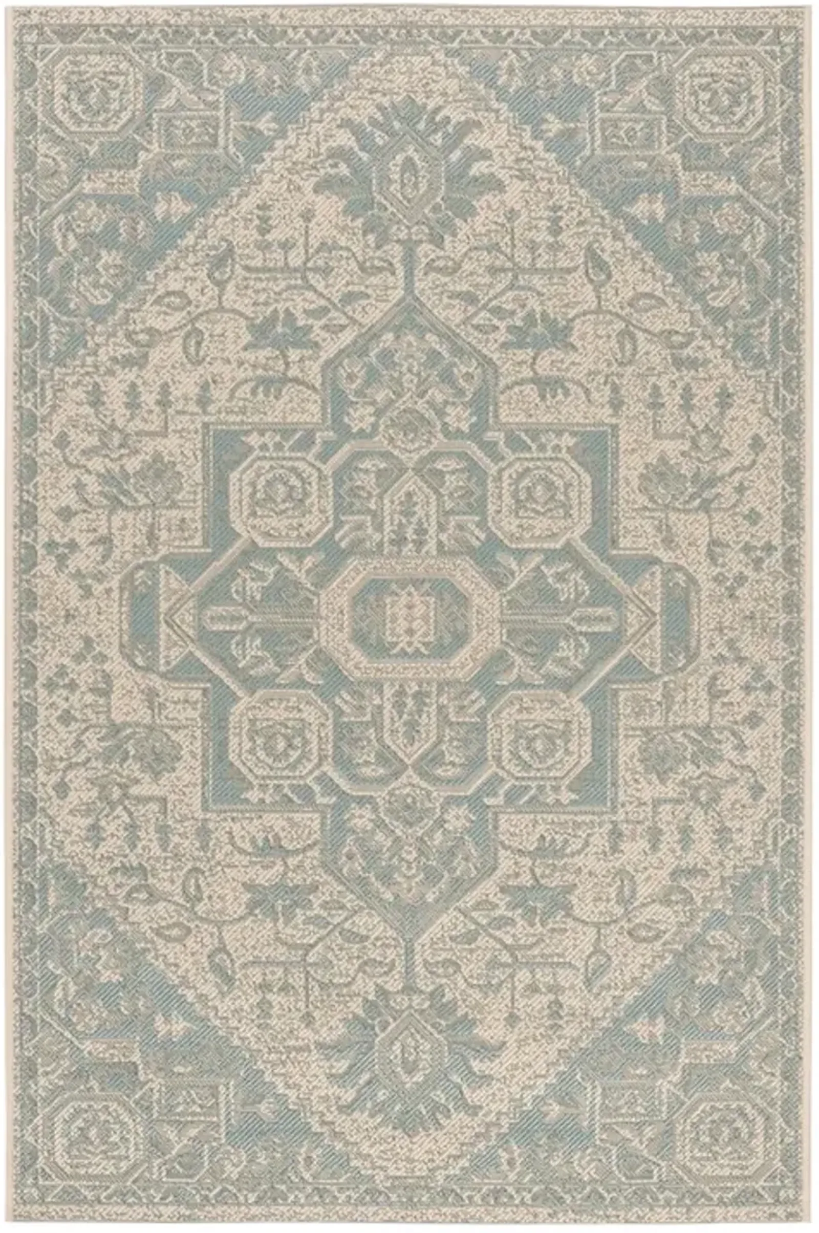 LINDEN 138 Collection LND138K-5 Aqua / Cream 5'-3" X 7'-6"