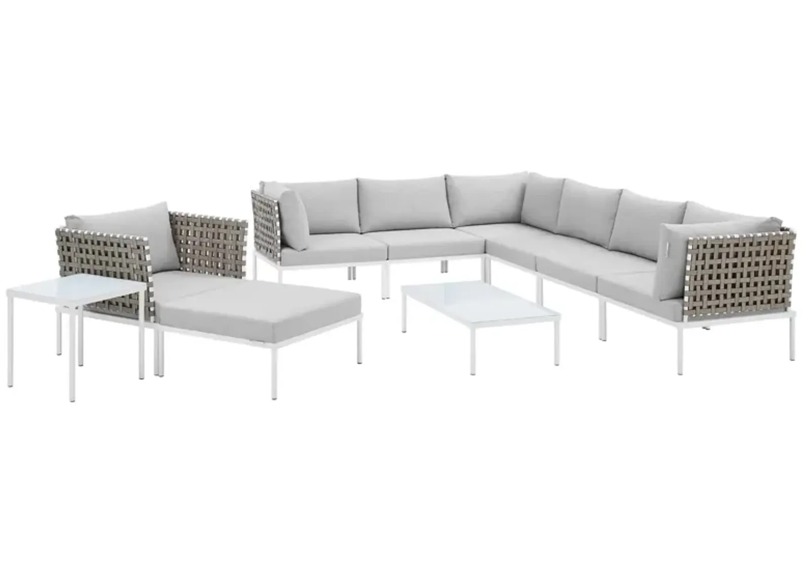 Harmony 10-Piece  Sunbrella® Basket Weave Outdoor Patio Aluminum Sectional Sofa Set