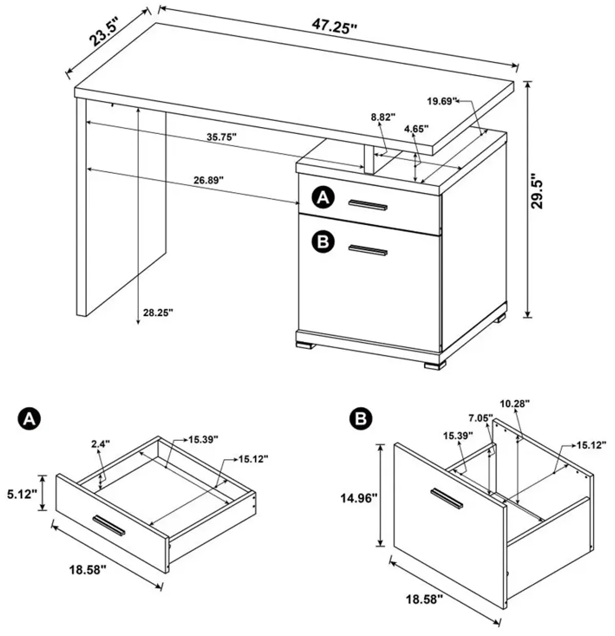 Irving 2-drawer Office Desk with Cabinet Cappuccino