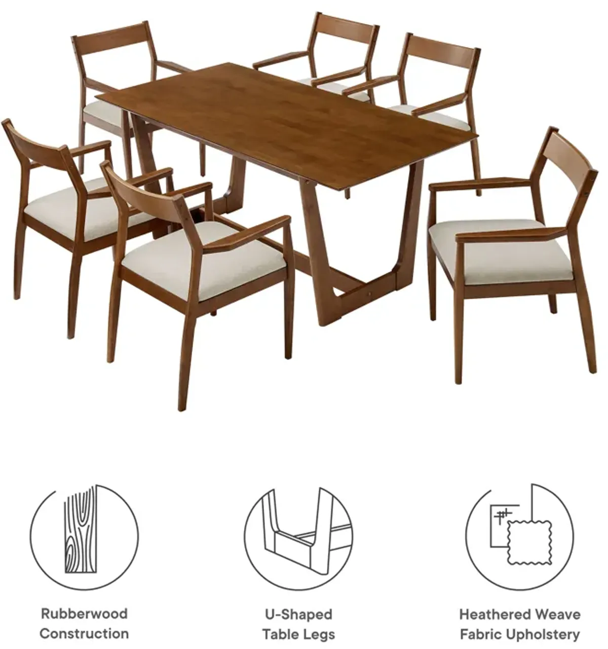 Solara 7-Piece Wood Dining Set with Fabric Upholstered Armchairs by Modway