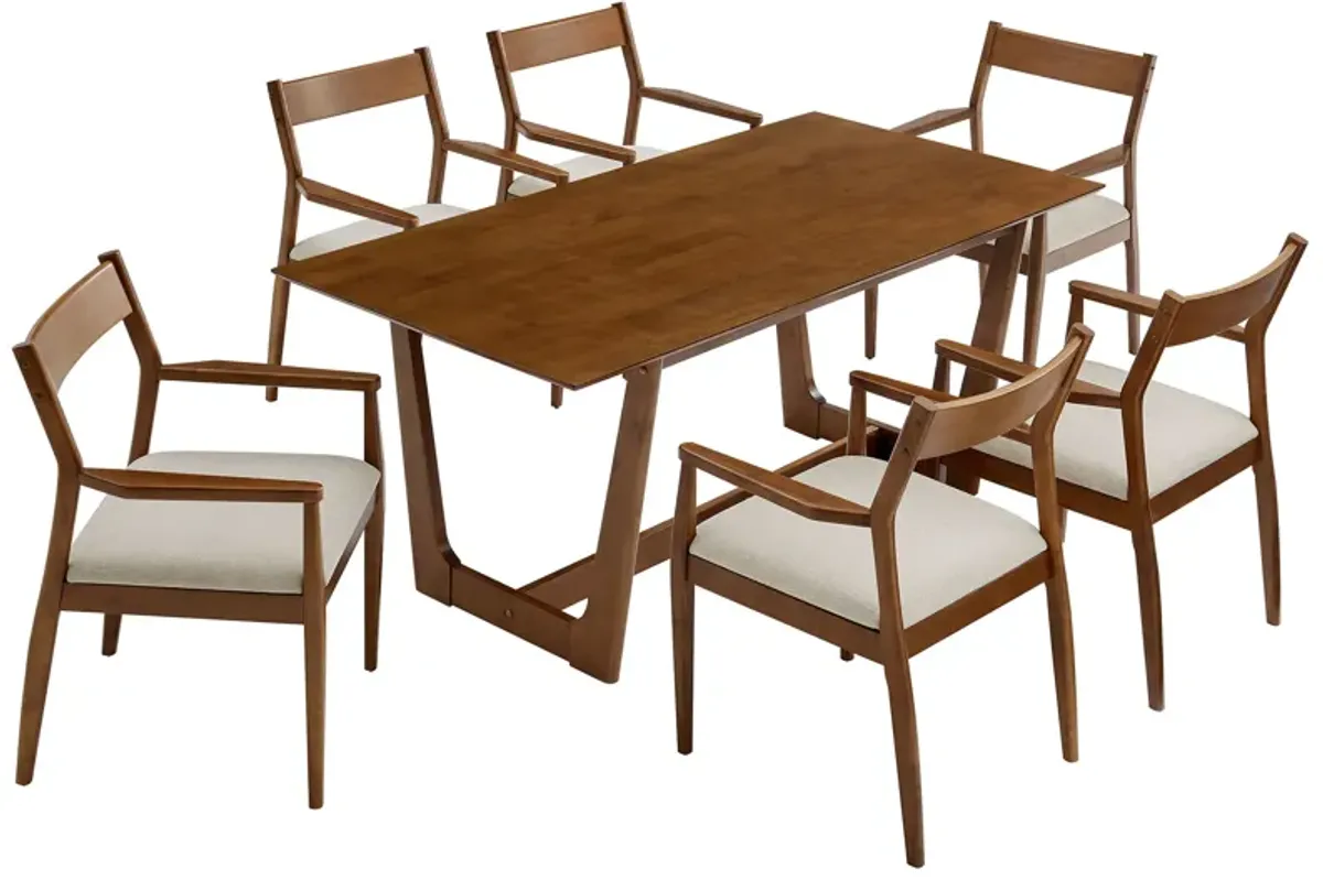 Solara 7-Piece Wood Dining Set with Fabric Upholstered Armchairs by Modway