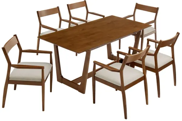 Solara 7-Piece Wood Dining Set with Fabric Upholstered Armchairs by Modway