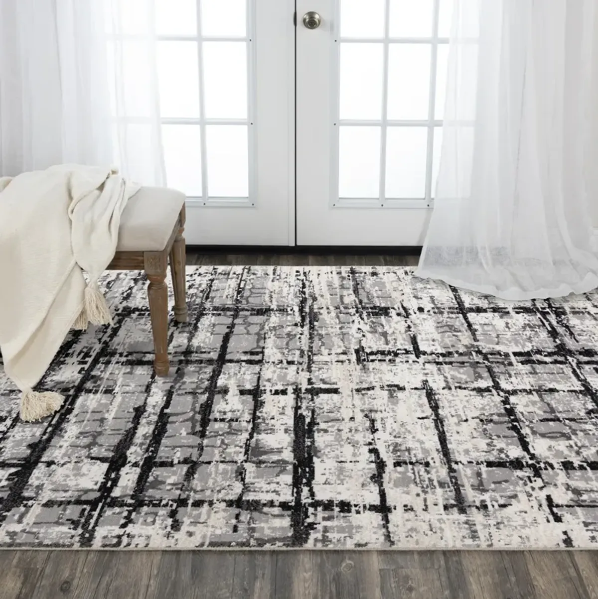 Couture Black/Ivory Classic/Updated NZ Wool/Tencel Blend 9'x12' Rectangle Rug