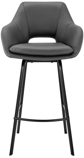 Aura Gray Faux Leather and Black Metal Swivel 30" Bar Stool