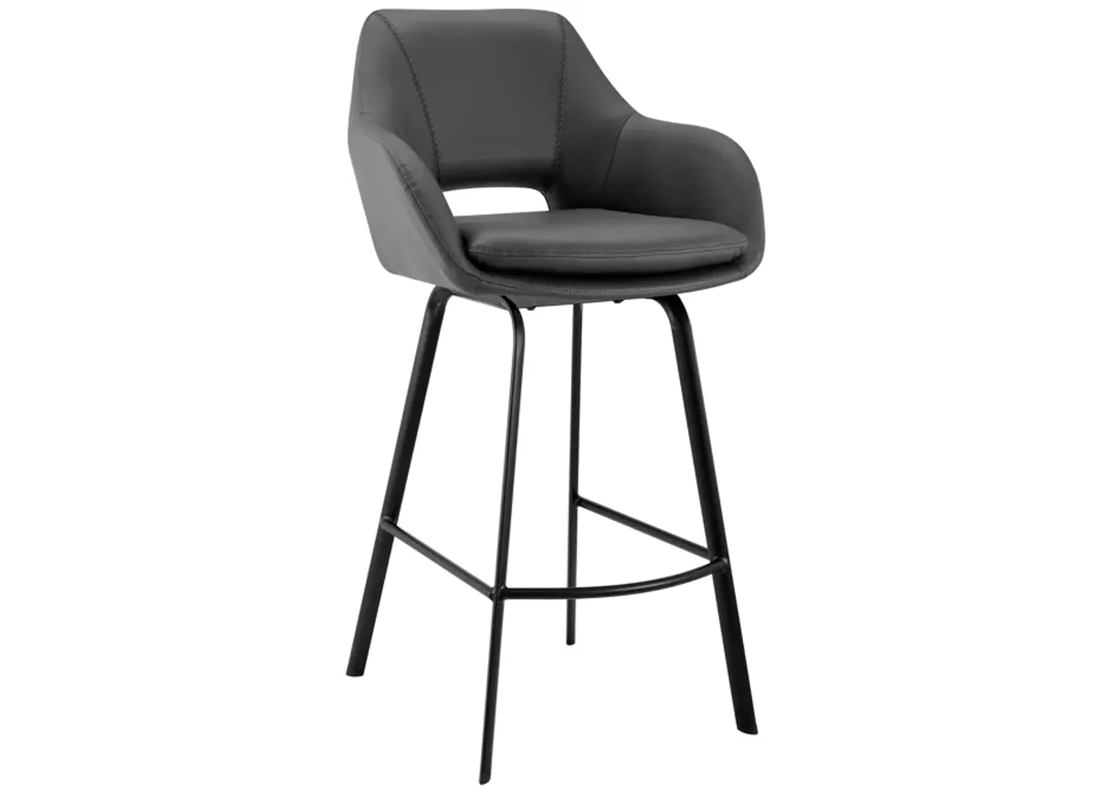 Aura Gray Faux Leather and Black Metal Swivel 30" Bar Stool