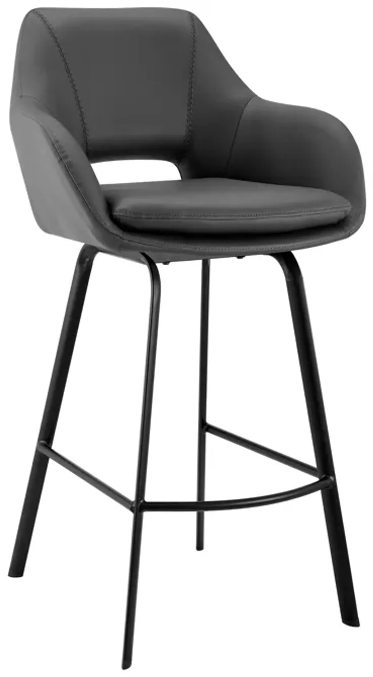 Aura Gray Faux Leather and Black Metal Swivel 30" Bar Stool