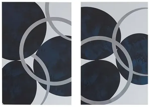 INK+IVY Celestial Orbit Navy Navy Silver Foil Abstract 2-piece Canvas Wall Art Set
