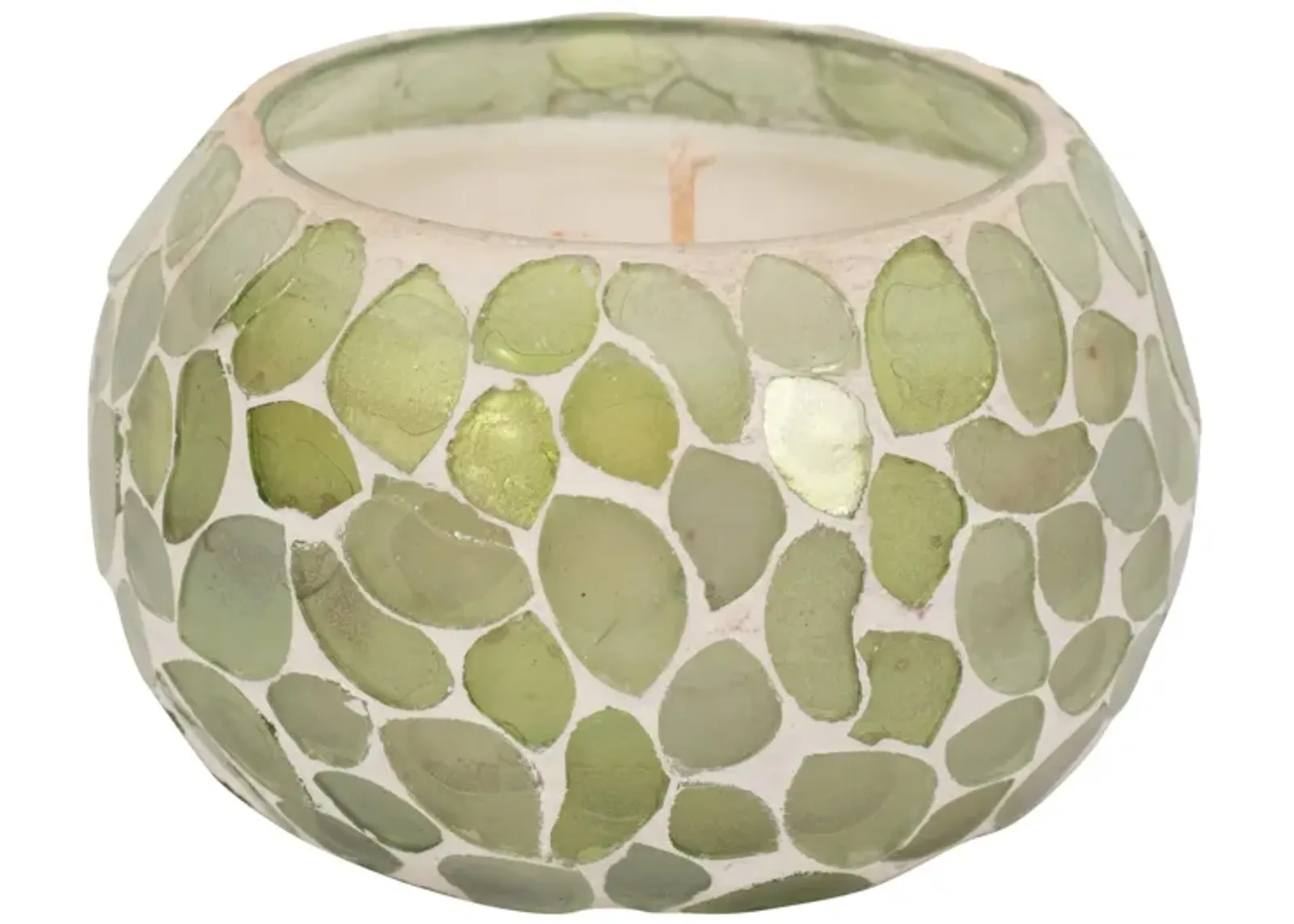 Glass, 4" 10 Oz Mosaic Scented Candle, Light Green