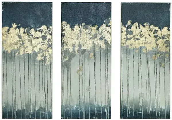 Madison Park Midnight Forest Teal Gold Foil Abstract 3-piece Canvas Wall Art Set