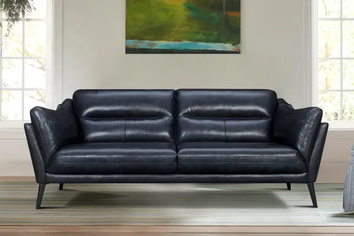 Franz 87" Modern Blue Genuine Leather Sofa