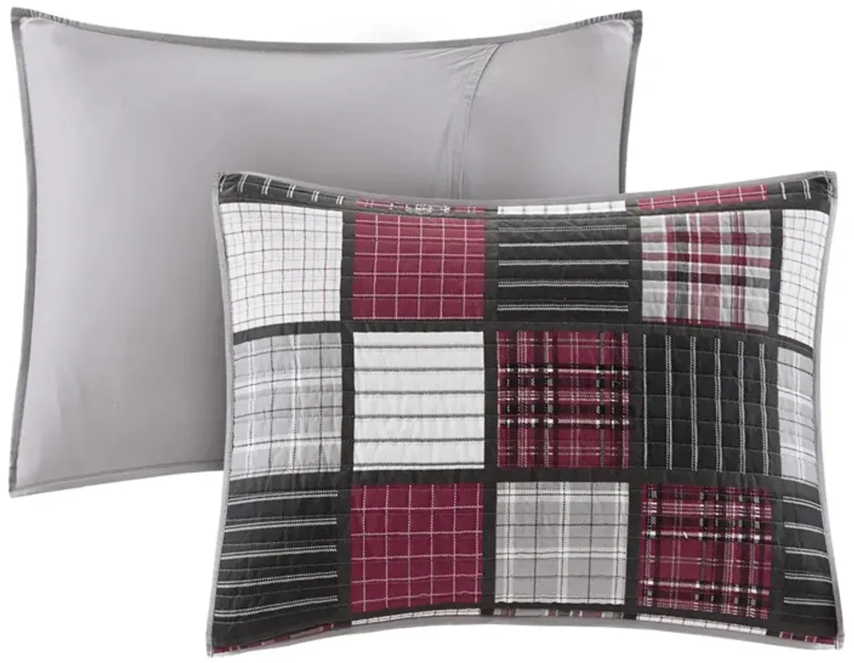 Woolrich Tulsa Red/Grey Oversized Plaid Print Cotton Quilt Set