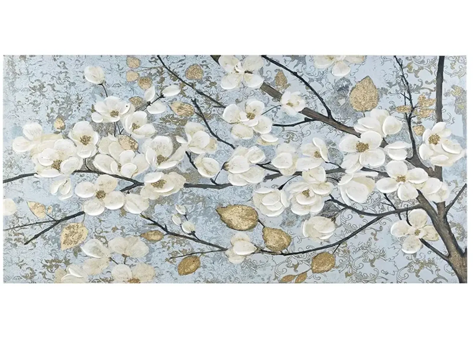 Madison Park Luminous Bloom Blue Gold Foil and Hand Embellished Floral Canvas Wall Art